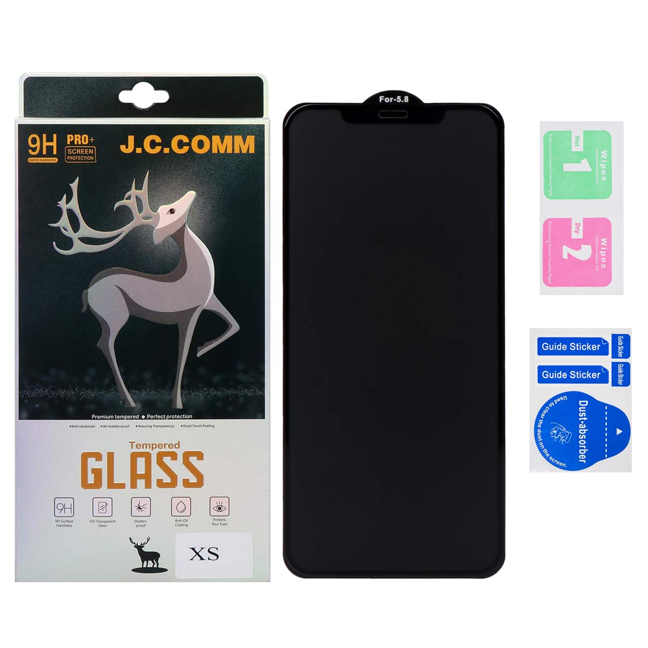 محافظ صفحه نمایش شیشه ای مات درجه یک iPhone 11 Pro / X / XS – Full Cover J.C.Comm (پک دار) – مشکی