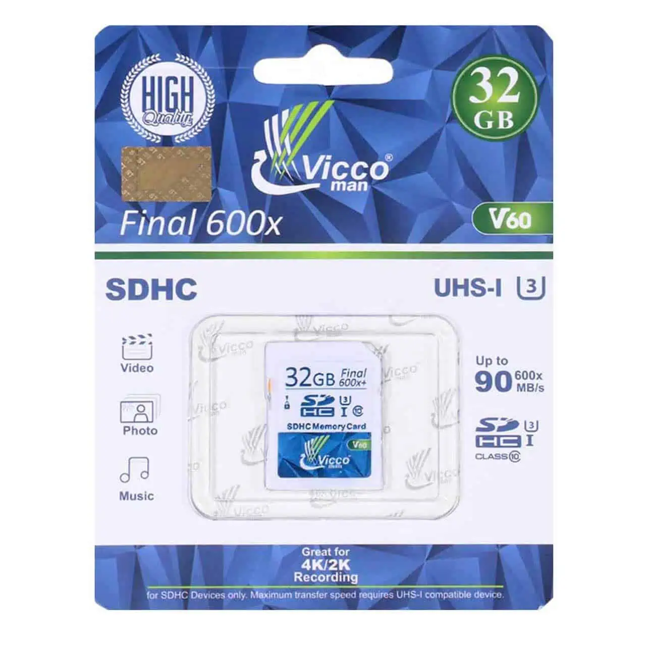 کارت حافظه MicroSDHC ویکومن مدل Final 600x V60 UHS-I U3 کلاس 10 سرعت 90MB/s ظرفیت 32 گیگابایت