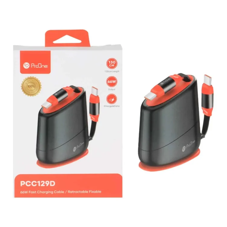 کابل شارژ سریع جمع‌شونده 1.3 متری پرووان مدل PCC129D – مشکی قرمز