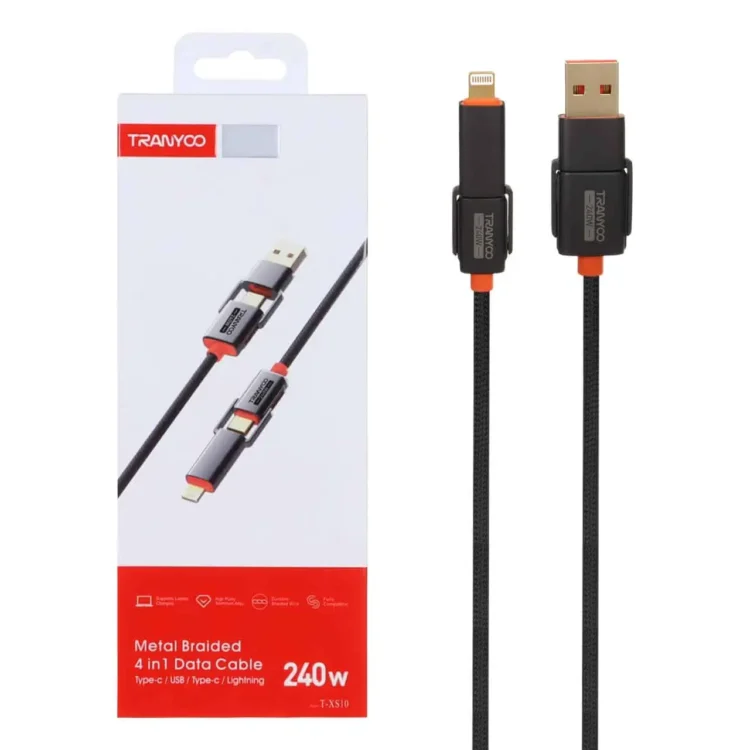 کابل شارژ فست 1.2 متری ترانیو 4 در1 مدل T-XS10 – مشکی