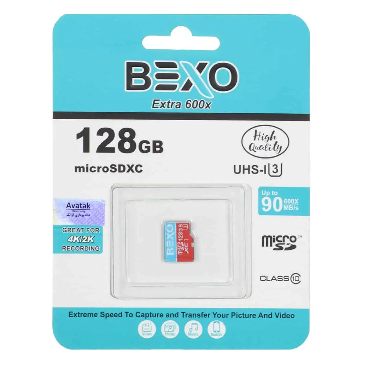 کارت حافظه microSDXC بکسو مدل Extra 600X UHS-I U3 ظرفیت 128 گیگابایت