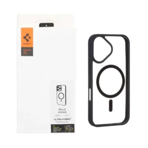 قاب اورجینال مگسیف اسپیگن با توری اسپیکر فلزی Apple iPhone 16 – شفاف مشکی (پک دار)