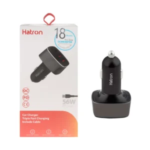 شارژر فندکی فست و PD سه پورت هترون 56وات مدل HCC3210PQ به همراه کابل شارژ Type-C – مشکی