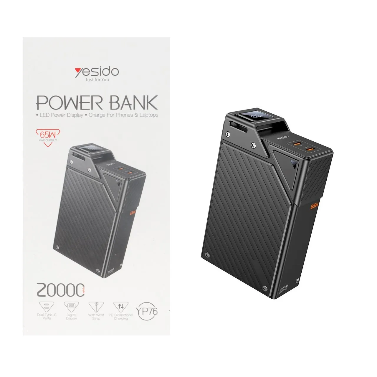 پاوربانک فست شارژ یسیدو 20000 هزار میلی آمپر ساعت 65 وات مدل YP76 – مشکی – قابلیت شارژ لپتاپ